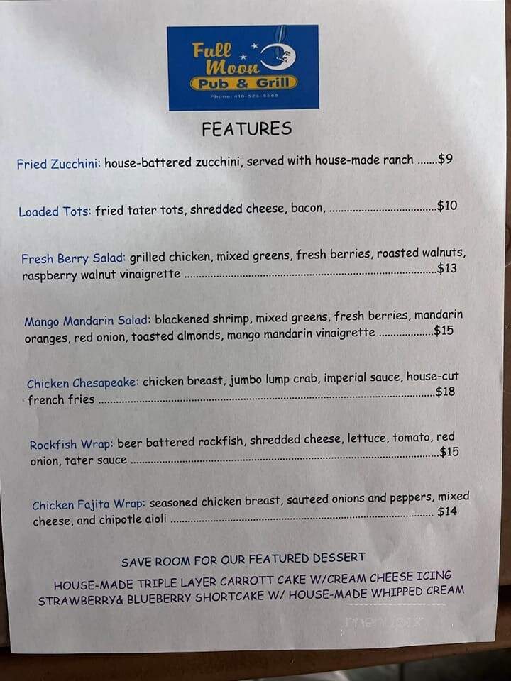 Full Moon Pub & Grill - Reisterstown, MD menu_pic