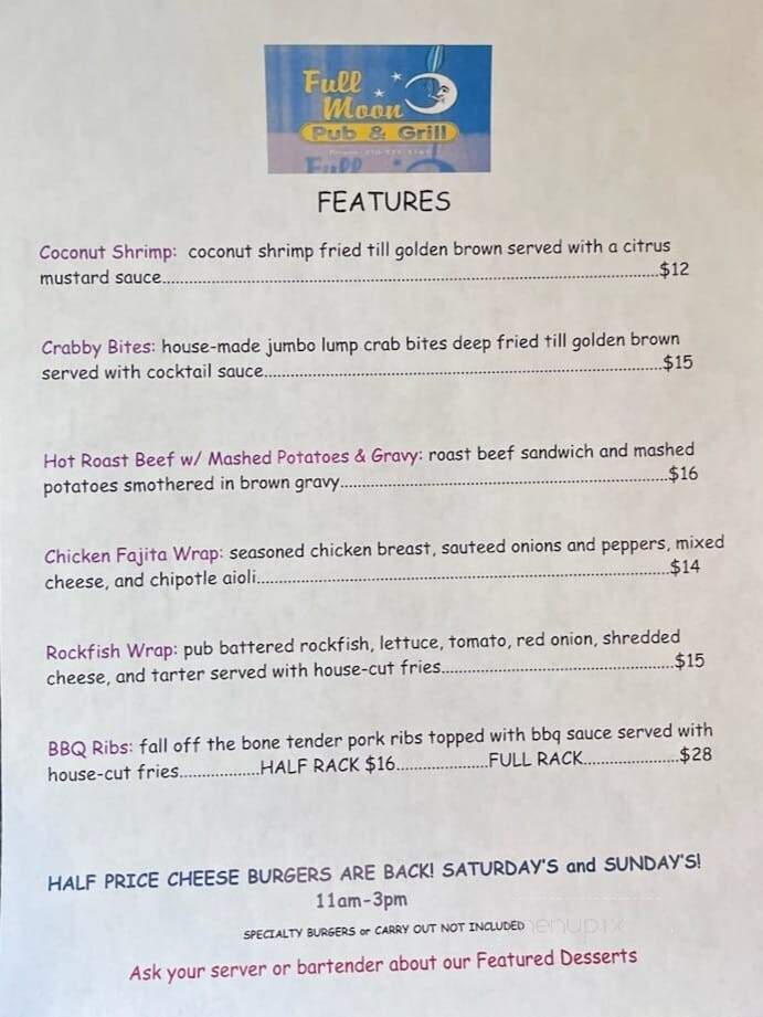 Full Moon Pub & Grill - Reisterstown, MD menu_pic