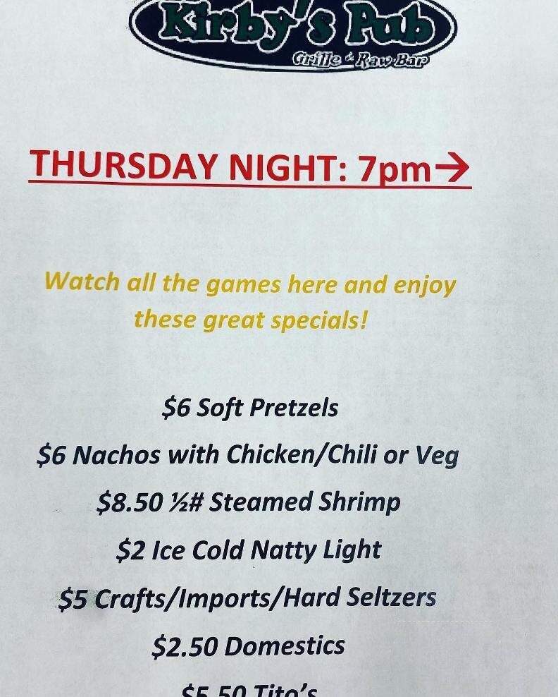 Kirby's Pub - Ocean City, MD menu_pic