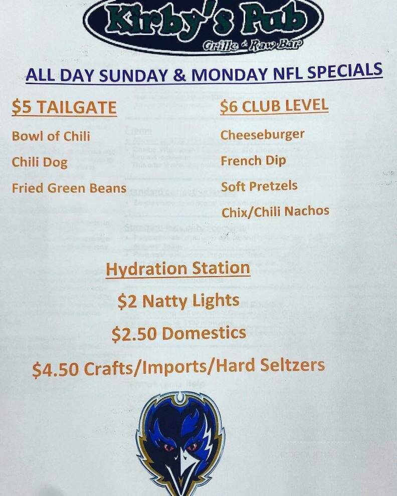 Kirby's Pub - Ocean City, MD menu_pic