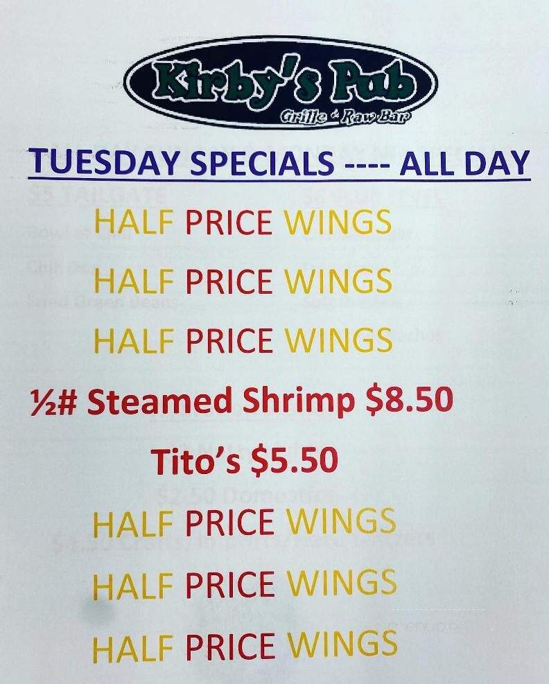 Kirby's Pub - Ocean City, MD menu_pic