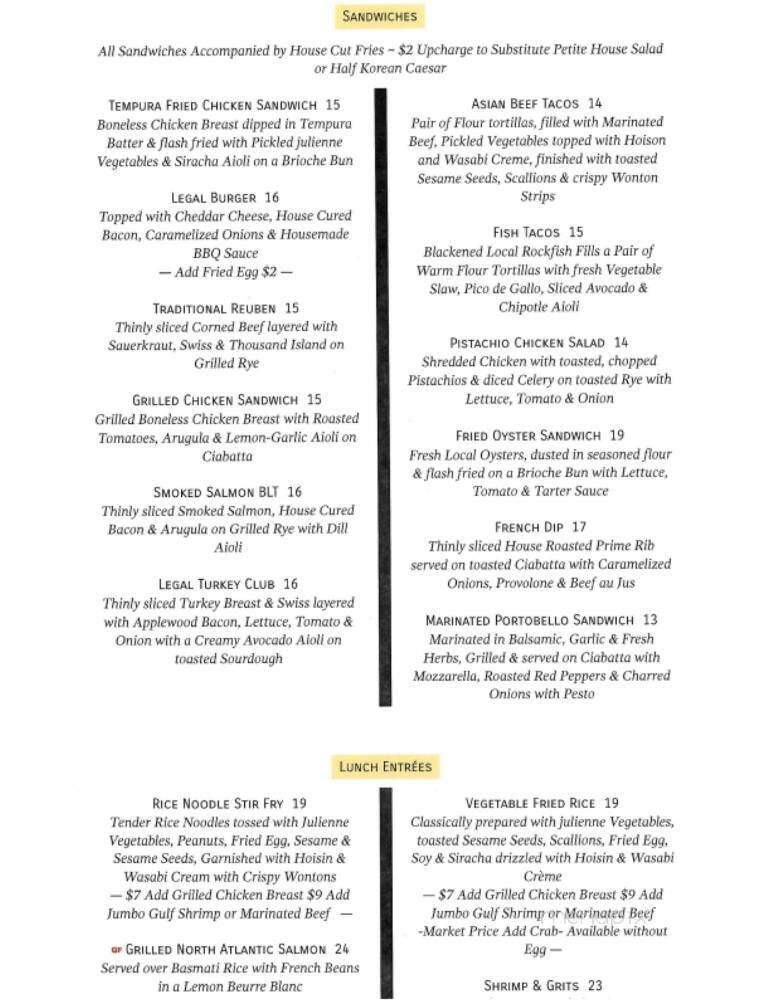 Legal Spirits Tavern - Easton, MD menu_pic