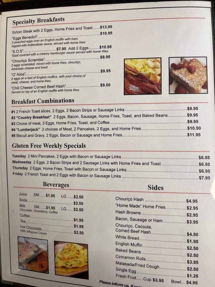 Alice's Diner Breakfast & Lnch - Fall River, MA menu_pic