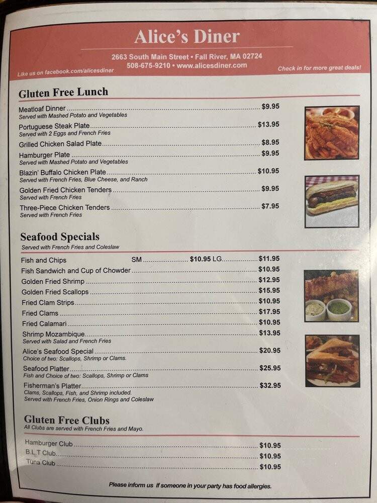 Alice's Diner Breakfast & Lnch - Fall River, MA menu_pic