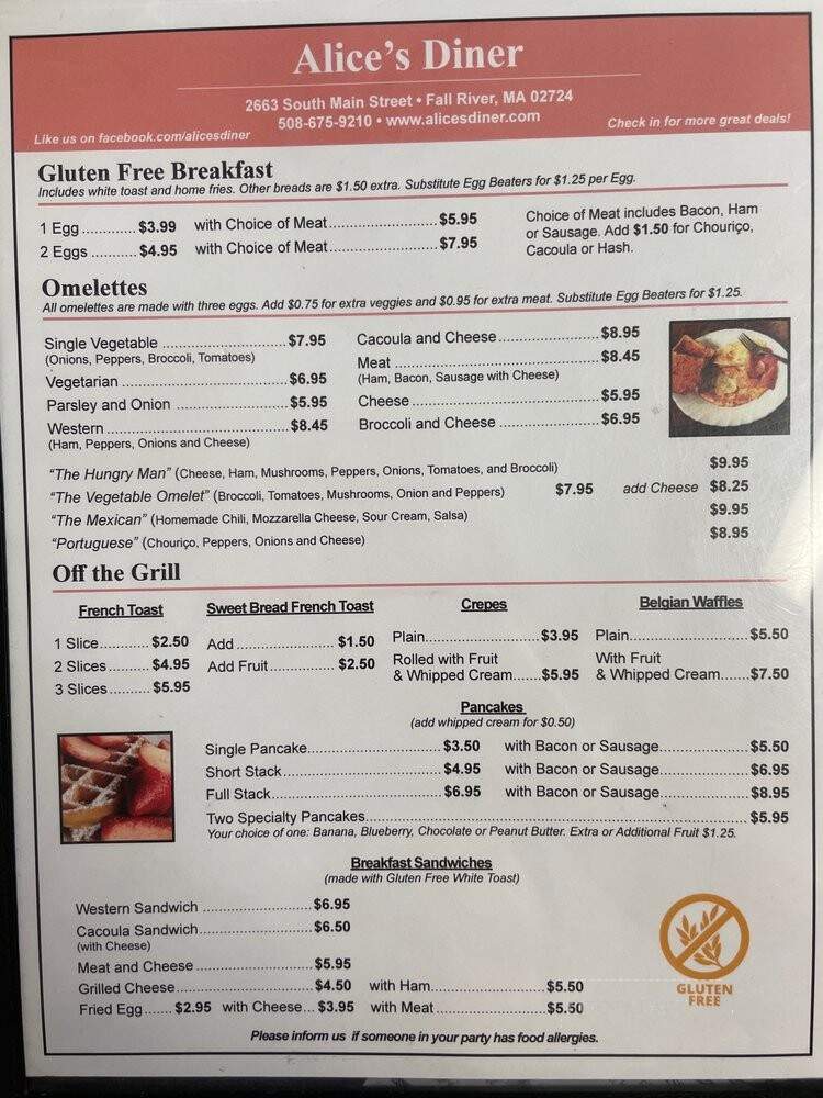 Alice's Diner Breakfast & Lnch - Fall River, MA menu_pic
