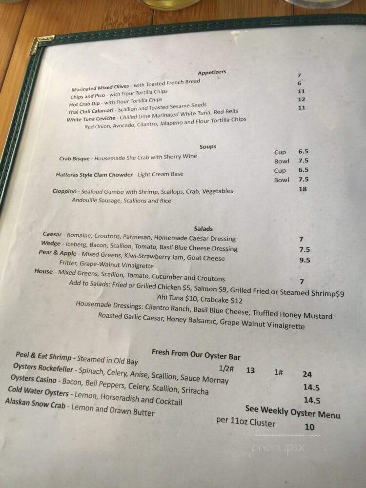 Backporch Oyster Bar - Dahlonega, GA menu_pic