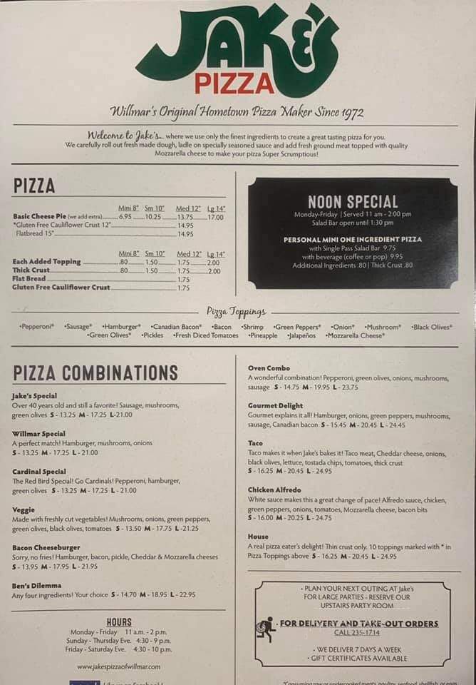 Jake's Pizza - Willmar, MN menu_pic