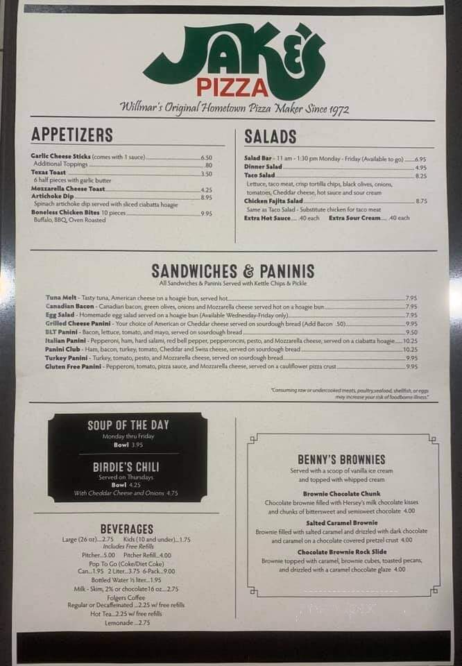 Jake's Pizza - Willmar, MN menu_pic