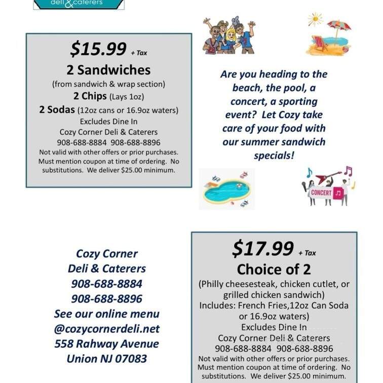 Cozy Corner Deli - Union, NJ menu_pic