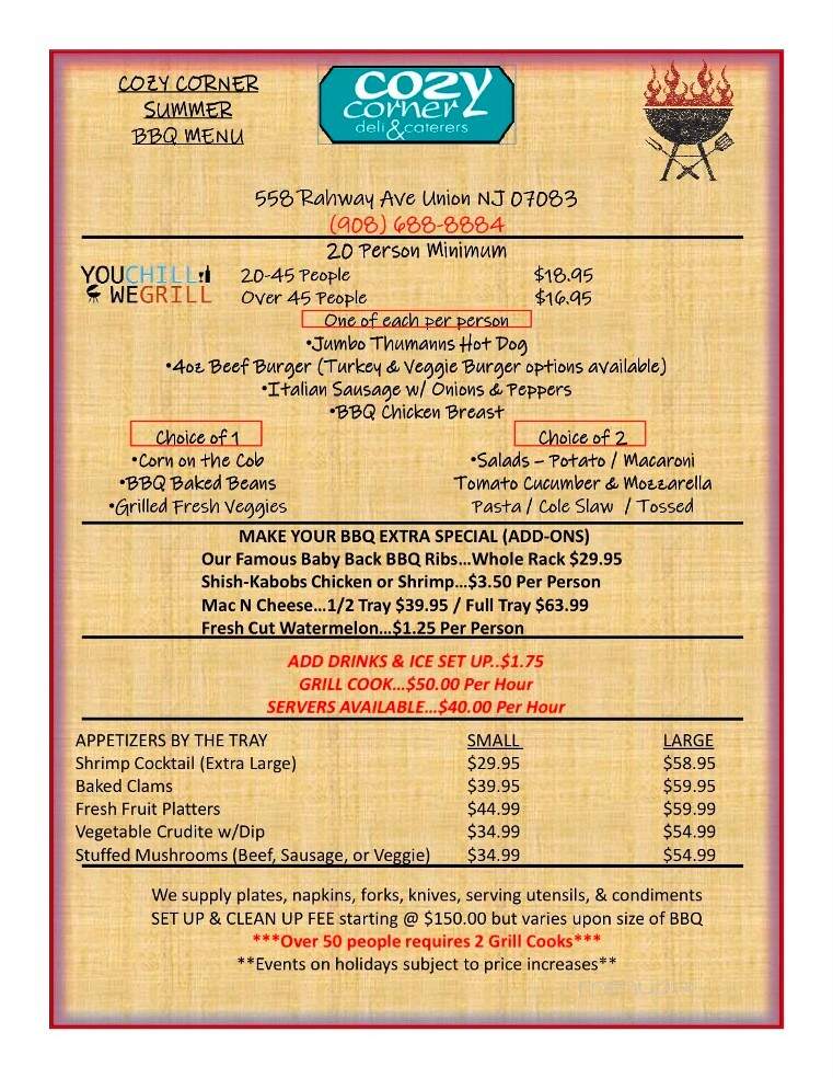 Cozy Corner Deli - Union, NJ menu_pic