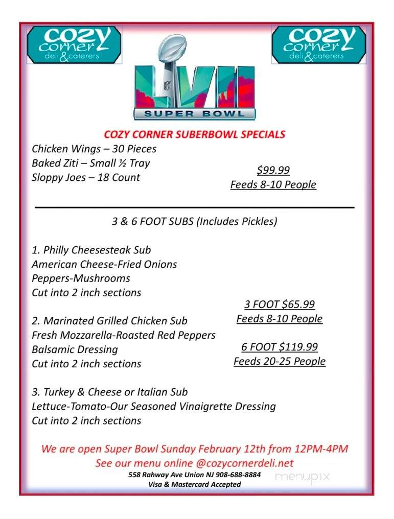 Cozy Corner Deli - Union, NJ menu_pic