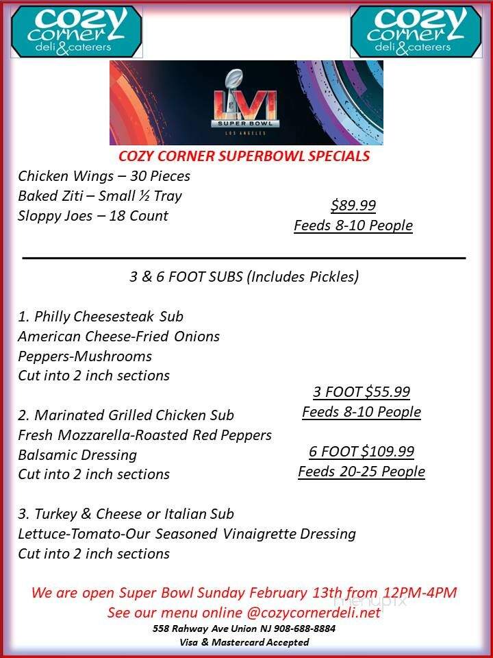 Cozy Corner Deli - Union, NJ menu_pic