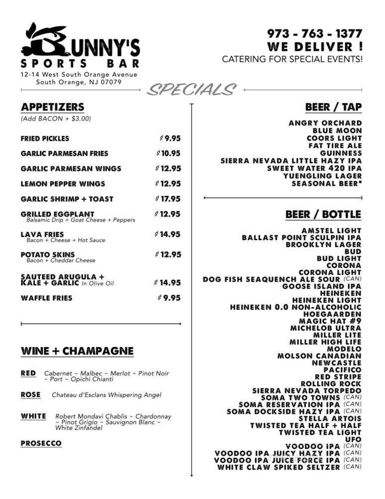 Bunny's Restaurant - South Orange, NJ menu_pic