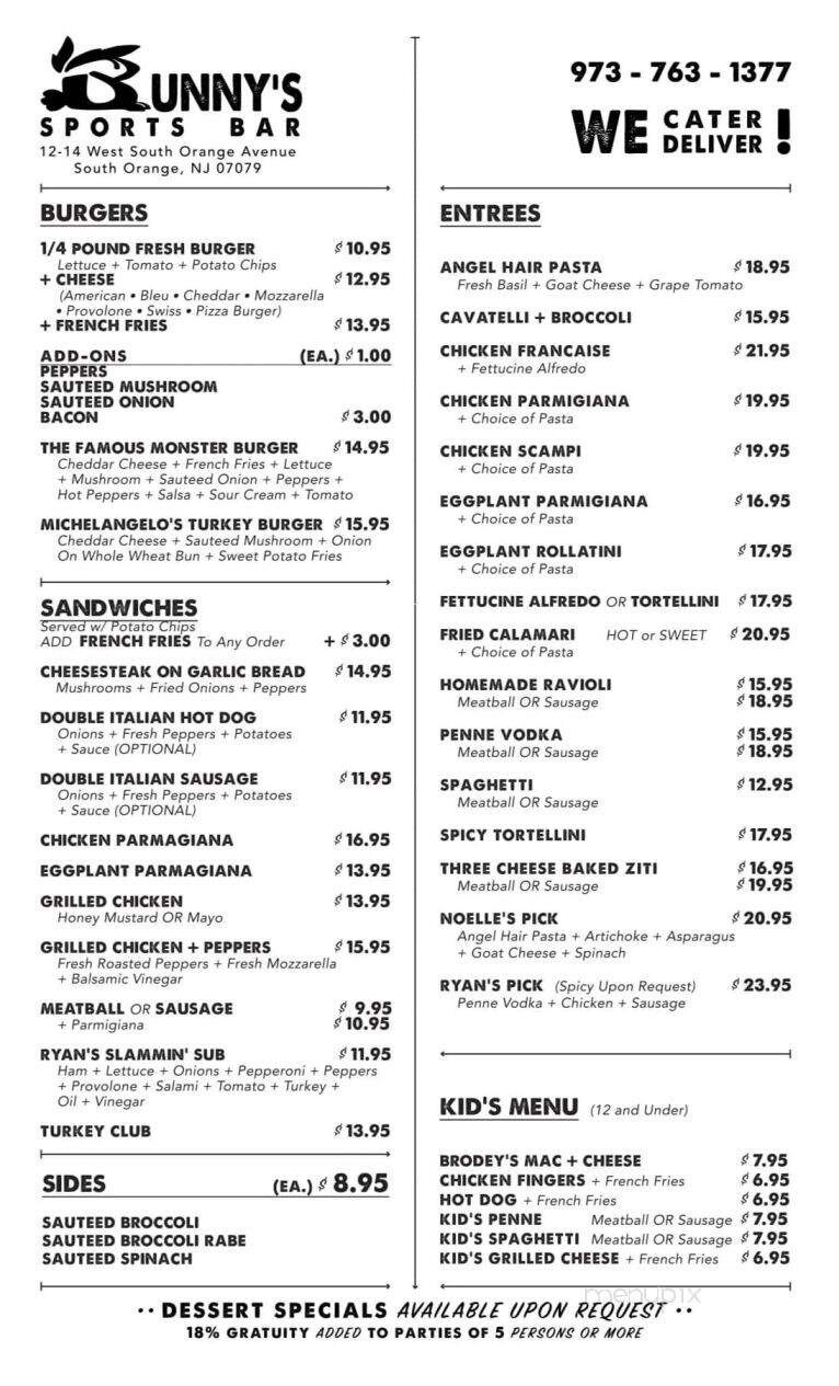 Bunny's Restaurant - South Orange, NJ menu_pic
