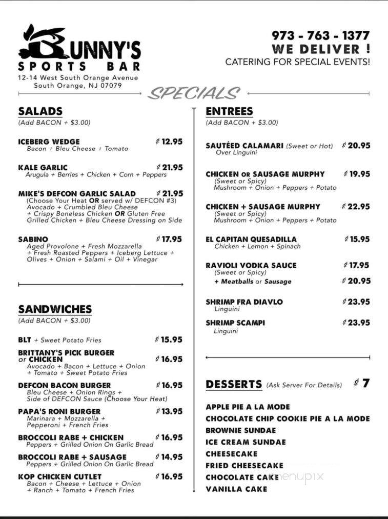 Bunny's Restaurant - South Orange, NJ menu_pic