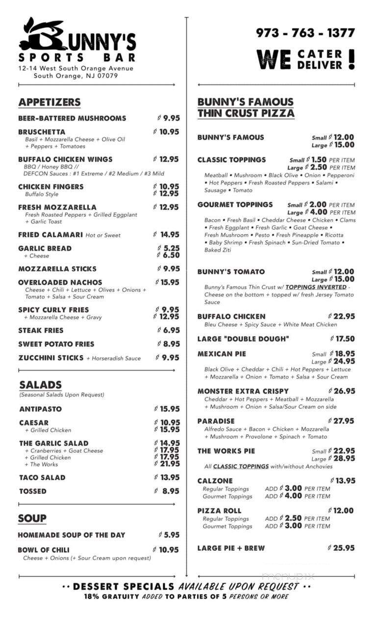 Bunny's Restaurant - South Orange, NJ menu_pic