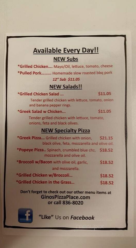 Gino's Pizza Place - Tonawanda, NY menu_pic