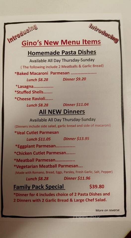 Gino's Pizza Place - Tonawanda, NY menu_pic