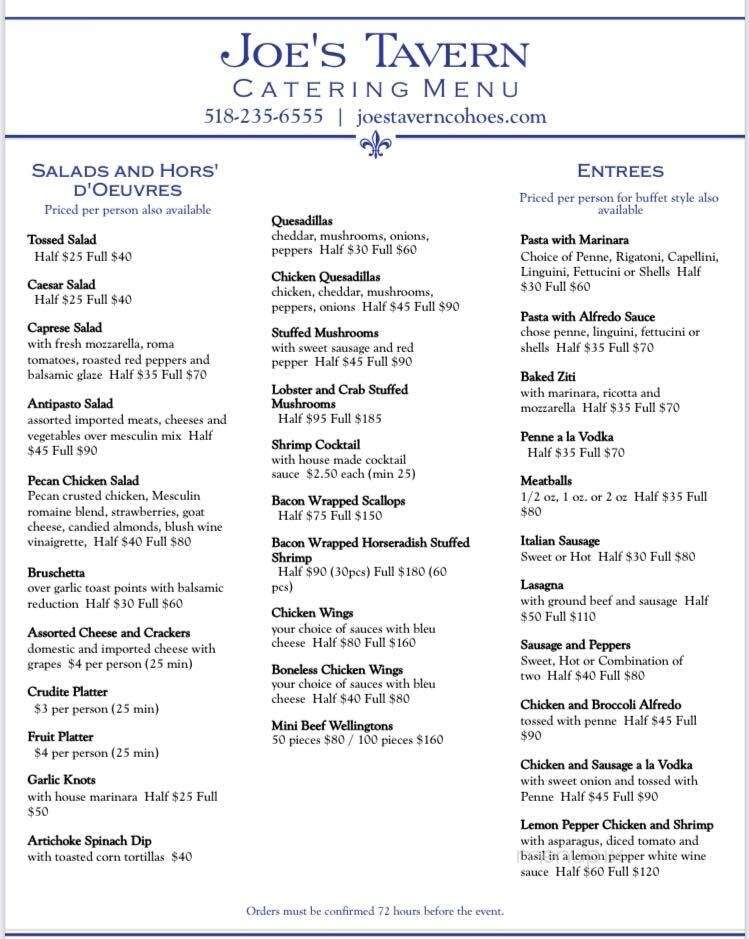 Joe's Tavern - Cohoes, NY menu_pic