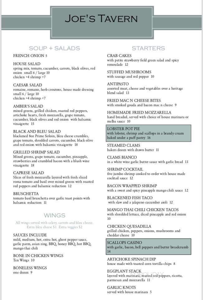 Joe's Tavern - Cohoes, NY menu_pic