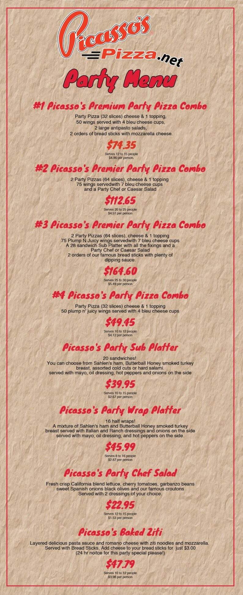 Picasso's Pizza - Lancaster, NY menu_pic