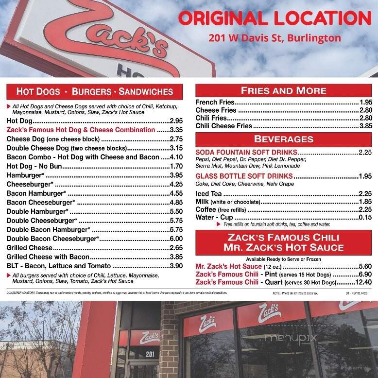 Zack's - Burlington, NC menu_pic