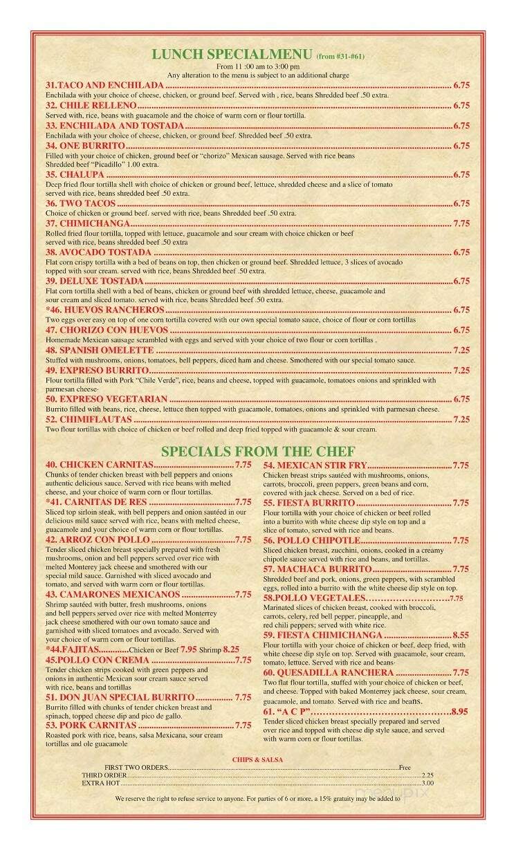 Azteca Family Mexican Restaurant - Gastonia, NC menu_pic