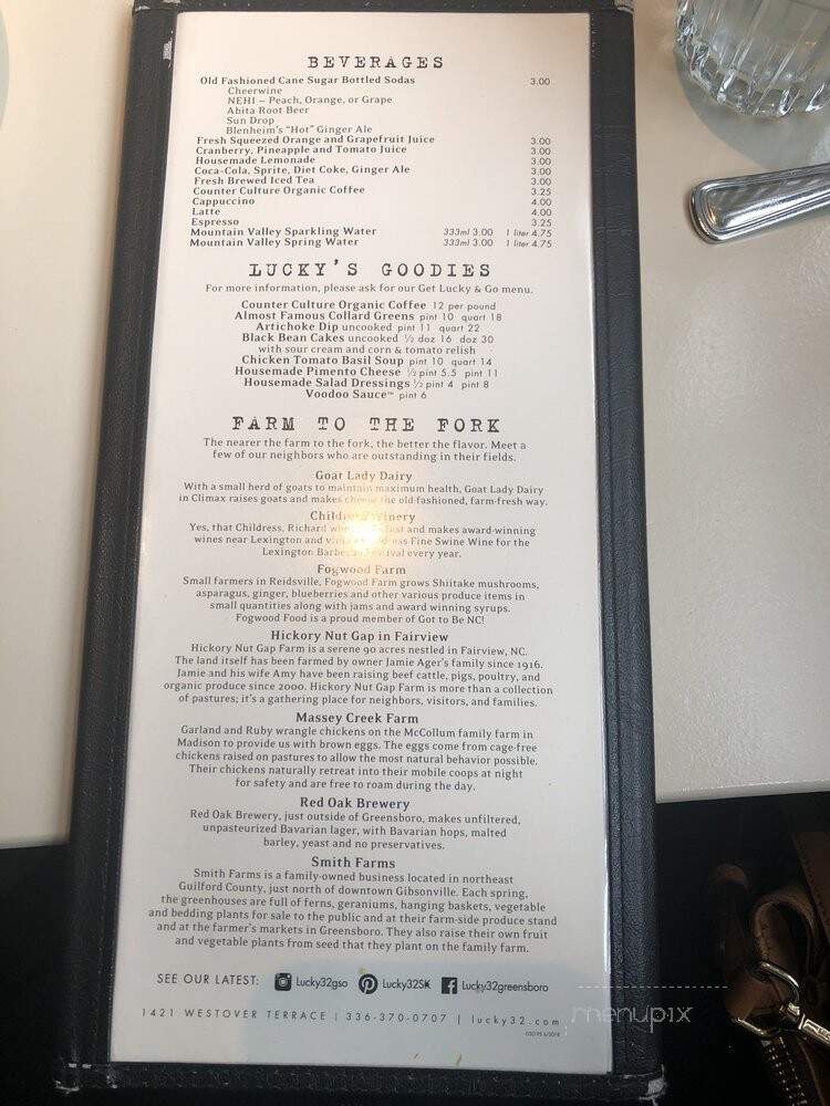 Lucky 32 Restaurant - Greensboro, NC menu_pic
