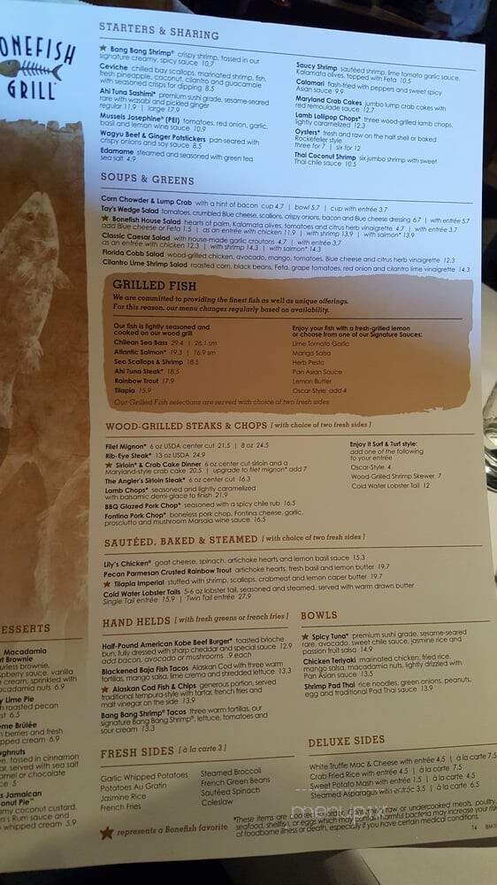 Bonefish Grill - Exton, PA menu_pic
