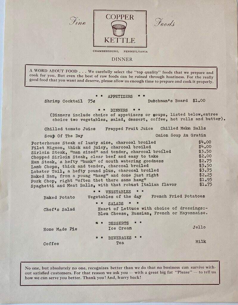 Copper Kettle - Chambersburg, PA menu_pic