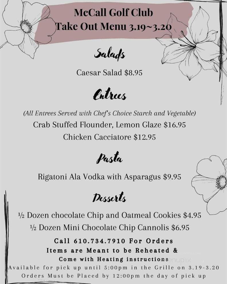 McCall Golf & Country Club - Upper Darby, PA menu_pic