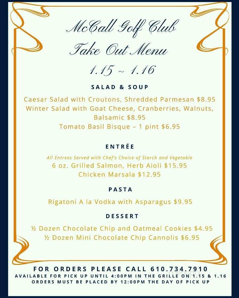 McCall Golf & Country Club - Upper Darby, PA menu_pic