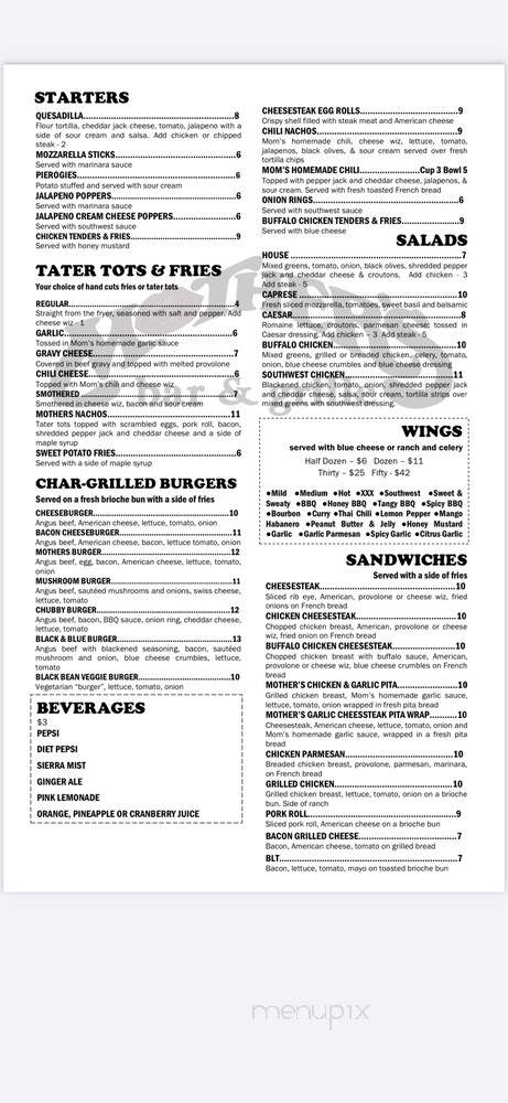 Mothers Bar & Grill - Easton, PA menu_pic