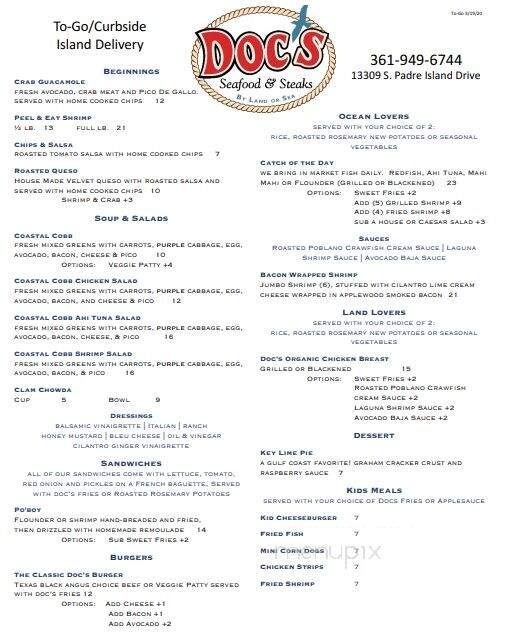 Doc's Seafood & Steaks - Corpus Christi, TX menu_pic