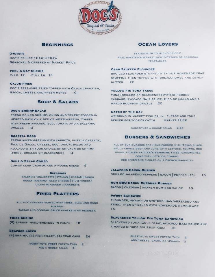 Doc's Seafood & Steaks - Corpus Christi, TX menu_pic