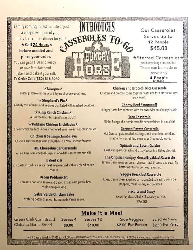 Hungry Horse Restaurant and Catering - Boerne, TX menu_pic