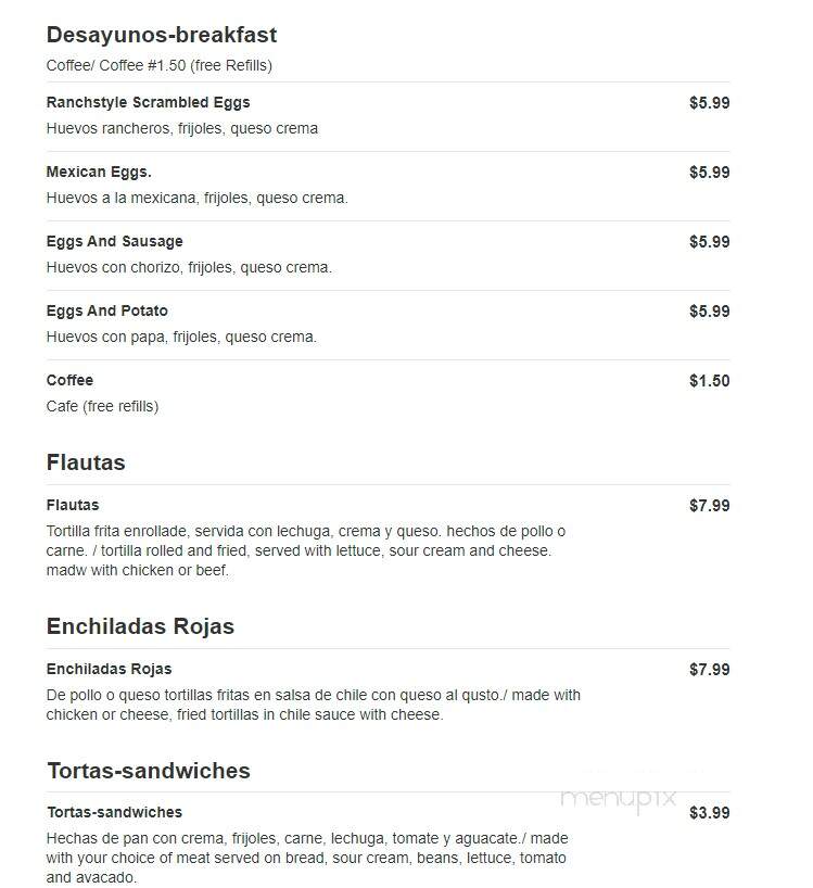 Taqueria Jalisco - Hereford, TX menu_pic