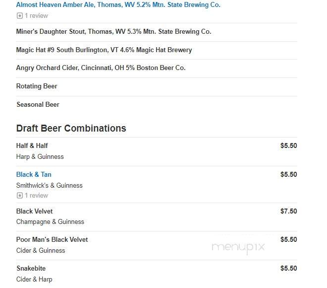 Irish Pub On Washington Street - Lewisburg, WV menu_pic