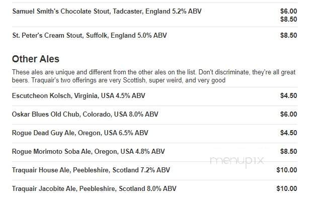 Irish Pub On Washington Street - Lewisburg, WV menu_pic