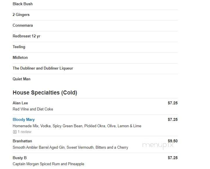 Irish Pub On Washington Street - Lewisburg, WV menu_pic