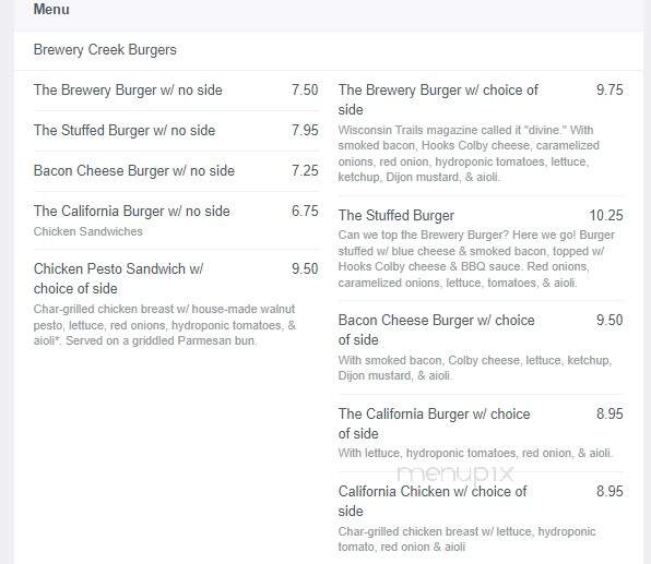 Brewery Creek Inn - Mineral Point, WI menu_pic