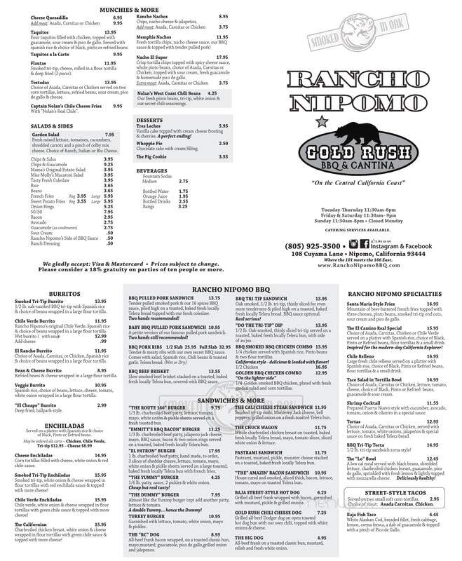Rancho Nipomo Deli & BBQ - Nipomo, CA menu_pic