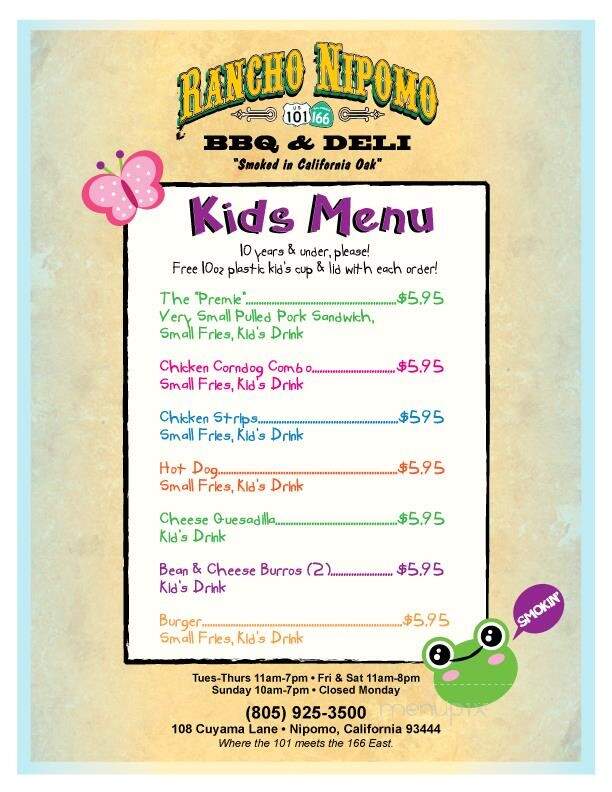Rancho Nipomo Deli & BBQ - Nipomo, CA menu_pic