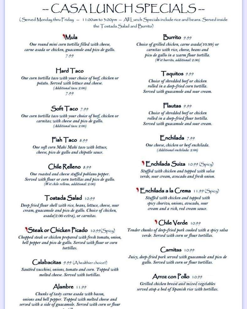 Casa Moreno - Covina, CA menu_pic