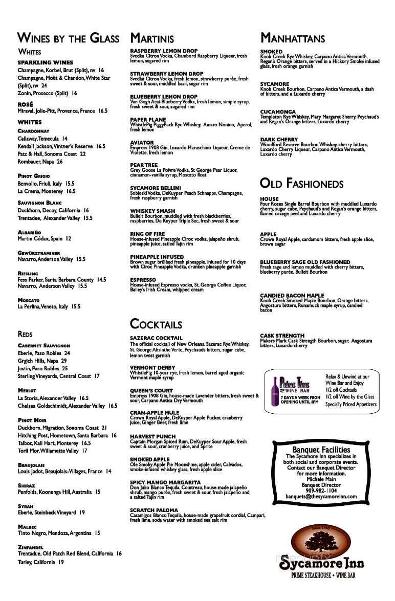 Sycamore Inn - Rancho Cucamonga, CA menu_pic