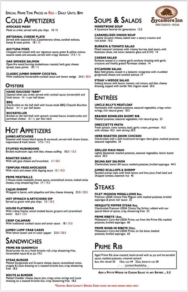 Sycamore Inn - Rancho Cucamonga, CA menu_pic