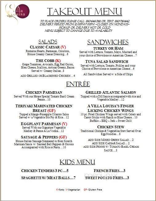 A Villa Louisa - Bolton, CT menu_pic