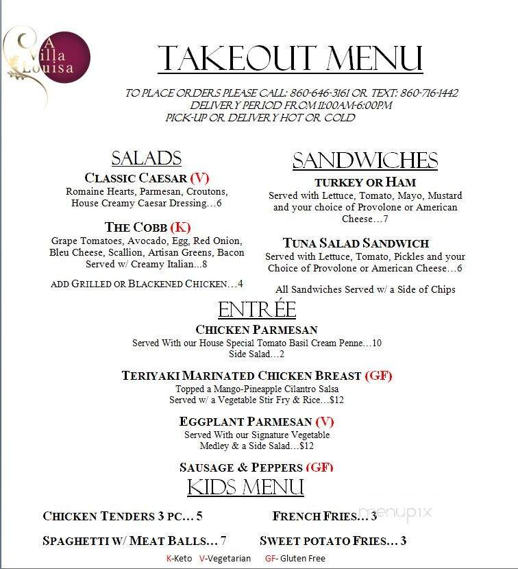 A Villa Louisa - Bolton, CT menu_pic