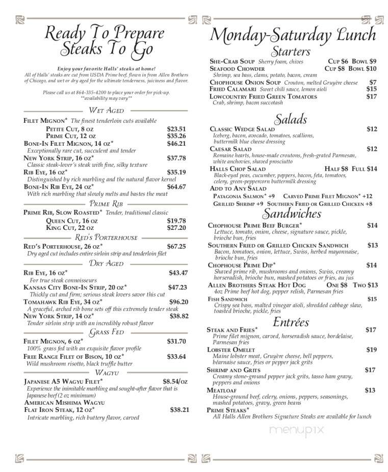 Halls Chophouse Greenville - Greenville, SC menu_pic