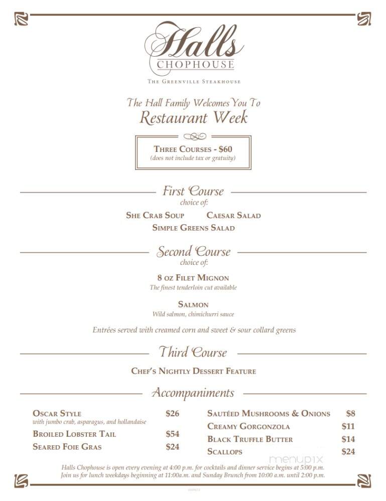 Halls Chophouse Greenville - Greenville, SC menu_pic